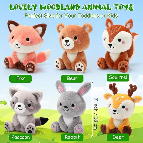6 Pcs Woodland Animals Plush Toys 7 Inch Bear Rabbit Squirrel Deer Raccoon and Fox Stuffed Animals for Birthday Gifts Baby Showers Party Decor in Saudi Arabia