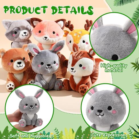 6 Pcs Woodland Animals Plush Toys 7 Inch Bear Rabbit Squirrel Deer Raccoon and Fox Stuffed Animals for Birthday Gifts Baby Showers Party Decor in Saudi Arabia