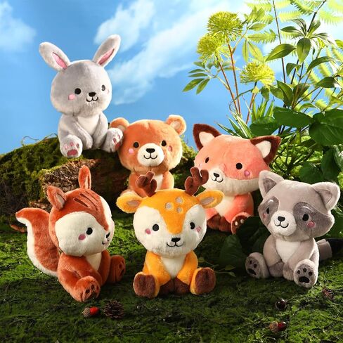 6 Pcs Woodland Animals Plush Toys 7 Inch Bear Rabbit Squirrel Deer Raccoon and Fox Stuffed Animals for Birthday Gifts Baby Showers Party Decor in Saudi Arabia