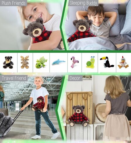 دب بني من القطيفة من دوليبو مع هوديي منقوش باللون الأحمر - دب بني للحياة البرية ناعم وقابل للاحتضان، دب بني حديقة الحيوانات رائعتين في وقت اللعب، هدية لطيفة للاحتضان للأطفال والكبار in Kuwait