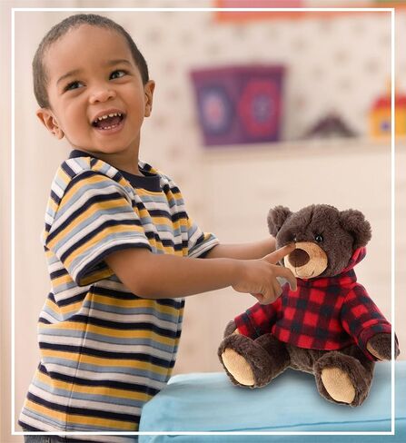 دب بني من القطيفة من دوليبو مع هوديي منقوش باللون الأحمر - دب بني للحياة البرية ناعم وقابل للاحتضان، دب بني حديقة الحيوانات رائعتين في وقت اللعب، هدية لطيفة للاحتضان للأطفال والكبار in Kuwait