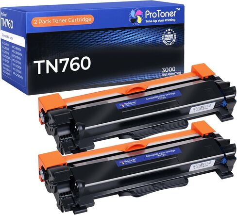 خراطيش حبر TN760 بديلة لحبر Brother TN-730/TN-760، TN730 متوافقة مع طابعة Brother-HL-L2350DW MFC-L2710DW MFC-L2750DW HL-L2395DW HL-L2370DW DCP-L2550DW HL-L2390DW (أسود، عبوتان) in Saudi Arabia