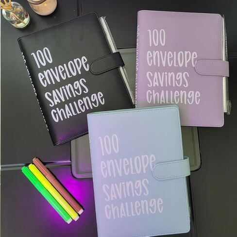 100 envelopes money saving challenge Flownwing Money Saving Challenge Book with money saving binder and monthly budget planner the best for finance planner live!! (Blue) in Saudi Arabia