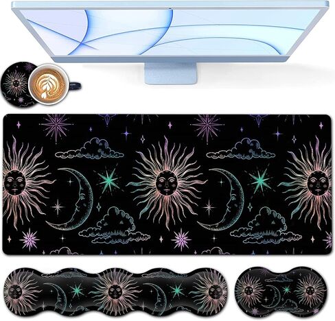 Desk Pad, Keyboard Mouse Pad Set, Extended Gaming Mouse Pad+ Ergonomics Memory Foam Wrist Rest Support,31.5x11.8in Waterproof Large Mouse Pad for Home Office,Chaos Coordinator Sunflower XXL Mouse Mat in Kuwait