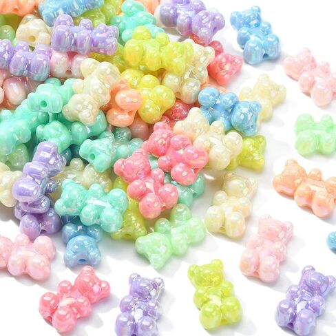 Ornazy 200Pcs Opaque Acrylic Bear Beads Mixed Pastel Color Animal Loose Beads Cute Imitation Candy Bear Beads for Necklace Bracelet Crafts Jewelry Making in Saudi Arabia