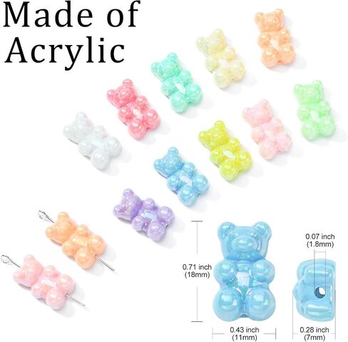 Ornazy 200Pcs Opaque Acrylic Bear Beads Mixed Pastel Color Animal Loose Beads Cute Imitation Candy Bear Beads for Necklace Bracelet Crafts Jewelry Making in Saudi Arabia