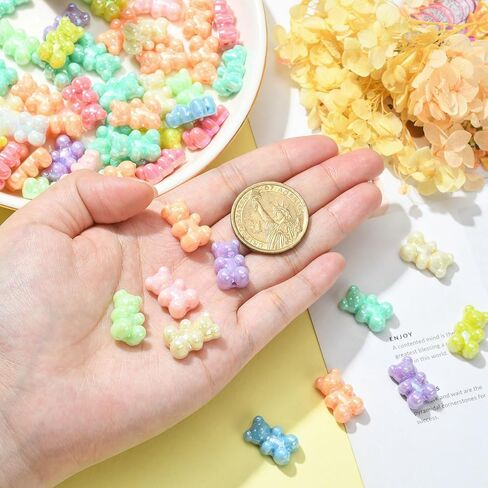 Ornazy 200Pcs Opaque Acrylic Bear Beads Mixed Pastel Color Animal Loose Beads Cute Imitation Candy Bear Beads for Necklace Bracelet Crafts Jewelry Making in Saudi Arabia
