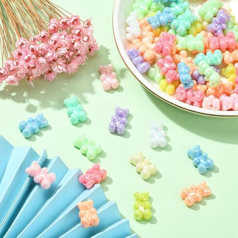 Ornazy 200Pcs Opaque Acrylic Bear Beads Mixed Pastel Color Animal Loose Beads Cute Imitation Candy Bear Beads for Necklace Bracelet Crafts Jewelry Making in Saudi Arabia