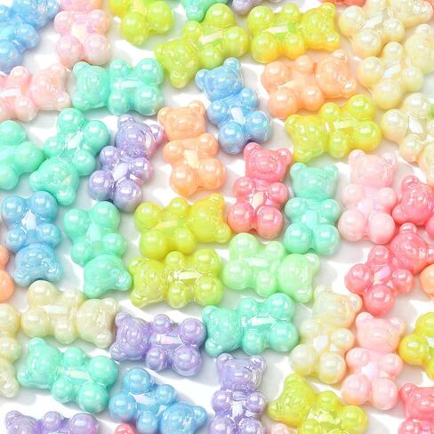 Ornazy 200Pcs Opaque Acrylic Bear Beads Mixed Pastel Color Animal Loose Beads Cute Imitation Candy Bear Beads for Necklace Bracelet Crafts Jewelry Making in Saudi Arabia