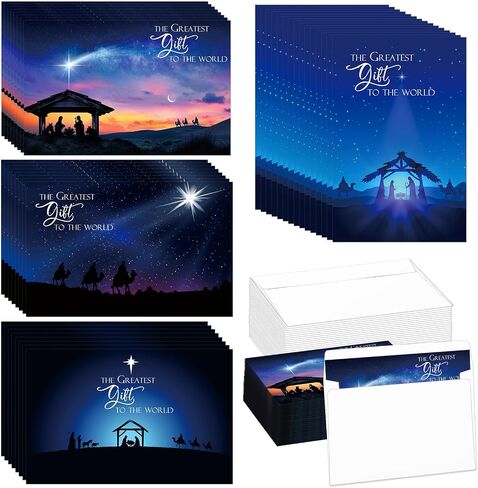Zhanmai 96 Sets Religious Christmas Cards with Envelopes Christian Cards Bulk the Greatest Gift Bible Verses Notes Scenes Card Gifts for Holy Nativity Religious Holiday Festival in Saudi Arabia