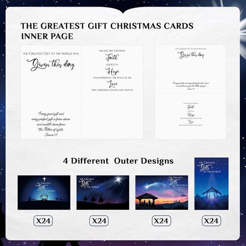 Zhanmai 96 Sets Religious Christmas Cards with Envelopes Christian Cards Bulk the Greatest Gift Bible Verses Notes Scenes Card Gifts for Holy Nativity Religious Holiday Festival in Saudi Arabia