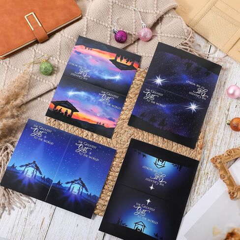 Zhanmai 96 Sets Religious Christmas Cards with Envelopes Christian Cards Bulk the Greatest Gift Bible Verses Notes Scenes Card Gifts for Holy Nativity Religious Holiday Festival in Saudi Arabia