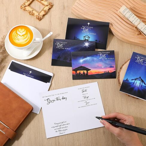 Zhanmai 96 Sets Religious Christmas Cards with Envelopes Christian Cards Bulk the Greatest Gift Bible Verses Notes Scenes Card Gifts for Holy Nativity Religious Holiday Festival in Saudi Arabia