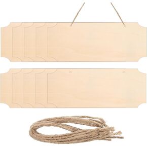 MECCANIXITY Hanging Wood Sign with Rope, 10"x4" Blank Rectangle Wooden for Painting, DIY Project, Door Hanger, Making Sign, Crafts, Pack of 10