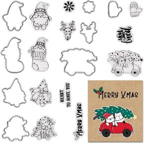 Christmas Trees Clear Stamps and Dies for Card Making, Christmas Wreath House Rubber Stamps Xmas Trees Frame Cutting Dies Sets for Scrapbooking Journaling Crafts Supplies