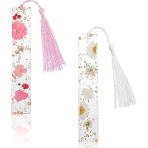 2 Pack Pressed Flower Bookmark Clear Resin Dried Flower Bookmark Kit Floral Bookmark with Tassel Book Accessories for Reading Lovers, Bookmarks for Women Girls Gift
