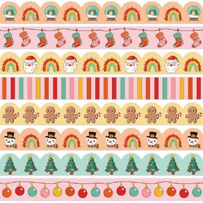 AnyDesign 82Ft Boho Christmas Bulletin Board Borders Xmas Tree Santa Snowman Rainbow Self-Adhesive Trim Border Stickers for Xmas Winter Party Home Office Decor