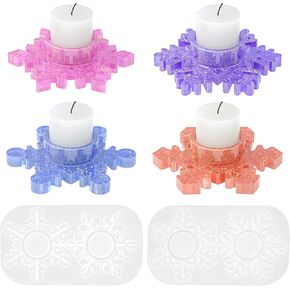 2 Sets Snowflake Candle Holder Resin Molds Tealight Candle Holders Silicone Molds for Resin Candlestick Epoxy Casting Molds for DIY Christmas Tealight Holder Resin Atmosphere lamp