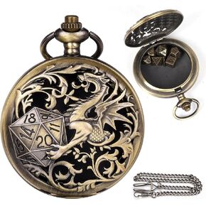 SIBOSUN Mini D & D مجموعة نرد DND ساعة جيب شل 7 قطعة مجموعة نرد متعددة السطوح الصغيرة النرد المعدني الزنزانات والتنينات الملحقات البرونزية