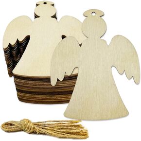 30 Pcs 4 Inch Christmas Angel Wooden Cutouts Unfinished Wooden Angel Shape Ornaments Blank Wood Angel Slices Wooden Christmas Haning Decorations for Wedding Birthday Christmas Party Decorations