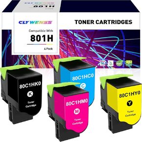Compatible Toner Cartridge Replacement for Lexmark 801H 80C1HK0 80C1HC0 80C1HM0 80C1HY0 for CX410 CX410de CX410dte CX510 CX510de CX510dthe CX510dhe Printer (B/C/M/Y, 4-Pack)