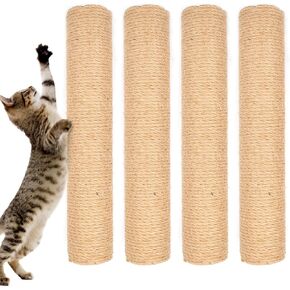 4PCS 15 Inch Cat Scratching Post with Natural Sisal Rope Cat Scratch Pole Cat Scratching Tree Scratching Posts for Indoor Cats Replacement Part Accessories for DIY Cat Tower Cat Hammock