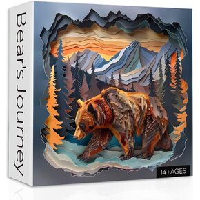 Animal Bear Puzzles for Adults 1000 Pieces, Difficult Hard Challenging Paper Cut Jigsaw Puzzles, Nature Plant Forest Mountain Puzzle as Home Decor