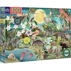 eeBoo: Love of Nocturnal Life - 100 Piece Puzzle - 24 x 16 Glows-in-The-Dark, Animal & Nature Jigsaw, Informational Poster, Educational, Kids Ages 5+