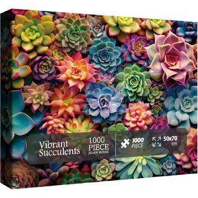 Succulent Puzzle for Adults 1000 Pieces Nature, Colorful Plant Jigsaw Puzzle, Pretty Houseplant Puzzle