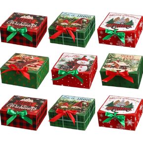 Ireer 24 Set Small Christmas Gift Boxes with Lids 6.9 x 6.9 x 3.2 Inch Xmas Cookie Boxes with Red Green Ribbons Christmas Paper Candy Goodie Boxes for Gift Giving Winter Holiday Party Favors Supplies