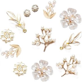 12Pcs Rhinestone Imitation Pearl Buttons, Faux Pearl Embellishments Brooch Flat Back Alloy Flower Rhinestone Buttons for Jewelry Making Clothes Bags Shoes Supplies Wedding DIY and Sew Craft Projects