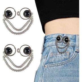 Jeans Button, 2 Sets Adjustable Button for Jeans, Detachable Decorative Waist Buckles, Perfect Fit Tighten Waist Adjustment Instant Button Pins for Pants - Black