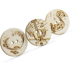 30pcs 2.36" (60mm) Musical Notes Engraved Wooden Button Sewing DIY Craft