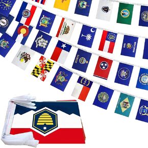 New US 50 State Flags US History Classroom Decor Olympic Mini Flag Banner String Set for History Classroom Party Olympic Decor,61.68 Feet