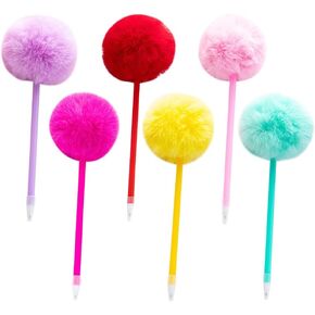 6 Pcs Pom Pom Ballpoint Pens Fluffy Pom Ball Pens Fuzzy Pom Pom Pen Cute Plush Pens Novelty Fancy Pens for School Girls Valentine's Day