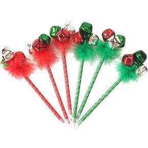 6-Pack Ballpoint Pen，Red and Green Christmas Themed Jingle Bell Ballpoint Pen Christmas Holiday Festive Party Favors Gift Pens，Random Color