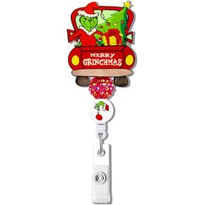 Grinch Inspired Grinch Badge Reel Badge Holder Retractable Clip, Christmas Badge Reel for Nurse CNA Doctor RN Office Teacher Student, Cute Funny Badge Reel Alligator Clip Grinch Accessories