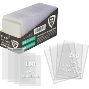 Binditek 100 Pack 3" x 4" Hard Plastic Card Protectors, 35PT Rigid Card Holders for Sports and Game Cards, Baseball, Football, Basketball, Hockey, Golf