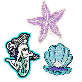 PP Patch Set 3 Little Mermaid, Shellfish Andaman. Starfish Patch for Bags Jacket T-Shirt Embroidered Sign Badge Costume