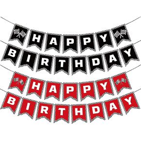 Racing Happy Birthday Banner Red Black Race Car Birthday Banner for Race Car Birthday Party Decorations Supplies