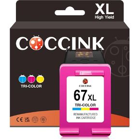 COCCINK 67XL Color Ink Cartridge for DeskJet 2723e 2755e 2800e 2855e 2842e 2852e 4133e 4155e 4255e Envy 6055e 6058e 6065e 6455e 6458e 6475e Printer Inkjet for HP 67 XL HP67xl HP67 (1 Tri-Color)
