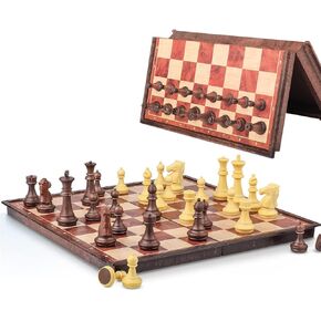7.87 Inch Mini Magnetic Travel Chess Set, Walnut-Style - Small Portable Pocket Folding Chess Board Games, Ideal for Travel and Gifts