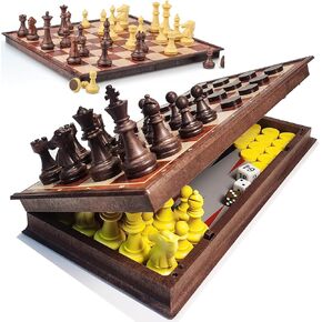 Mini Magnetic Travel Chess Set 6.5inch, Walnut-Style - Small Portable Pocket Folding Chess Board Games, Ideal for Travel and Gifts