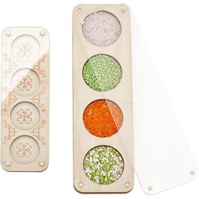 AHANDMAKER 2Pcs Wooden Jewelry Storage Tray with Glass Lid 2 Sizes Wood Bead Board with Lid 4 Slot Old Lace Bead Storage Organize for Beads, Bracelets, and Small Accessories