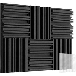Thick Acoustic Foam Panels, 12 X 12 X 2 Inches 12pcs Broadband Sound Absorbing Foam, Groove Decorative 3D Wall Ceiling Panel