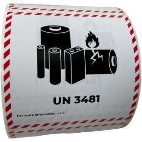 Lithium Ion Battery Label- 4" x 4" High Adhesive Paper Labels (UN 3481) 500 Labels/roll