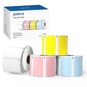 POLONO Genuine 2.25"x 1.25" Direct Thermal Label, Self-Adhesive Thermal Label, Address Postage Labels Compatible with POLONO PL60, PL70E and PL420 Label Printer, 4000 Labels/4 Roll