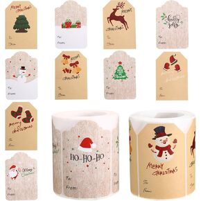 550 Pcs Christmas Gift Tags 2 Rolls Natural Kraft Gift Label Stickers 2 * 3in Christmas Labels,Christmas Name Tags Decorative Stickers for Gifts（300Pcs+250Pcs)