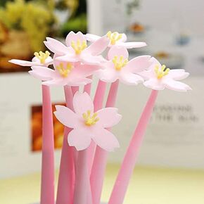 Chris.W 12Pcs Cute Cherry Flower Pens Creative Gel Ink Pens, Party Favor Decor, Office Supplies, Black 0.5mm (Pink)