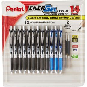 Pentel EnerGel Pearl Retractable Liquid Gel Pen, 0.7mm Black/Blue/Violet Ink, 12 Pack (BL77W12C)